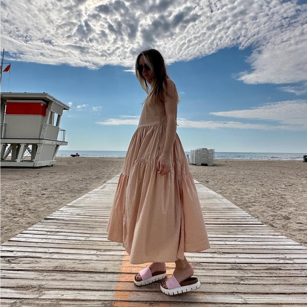 Cuyana Poplin Tier Dress Light Peach Small